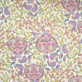 Yellow & Pink Floral & Paisley Printed Pure Linen