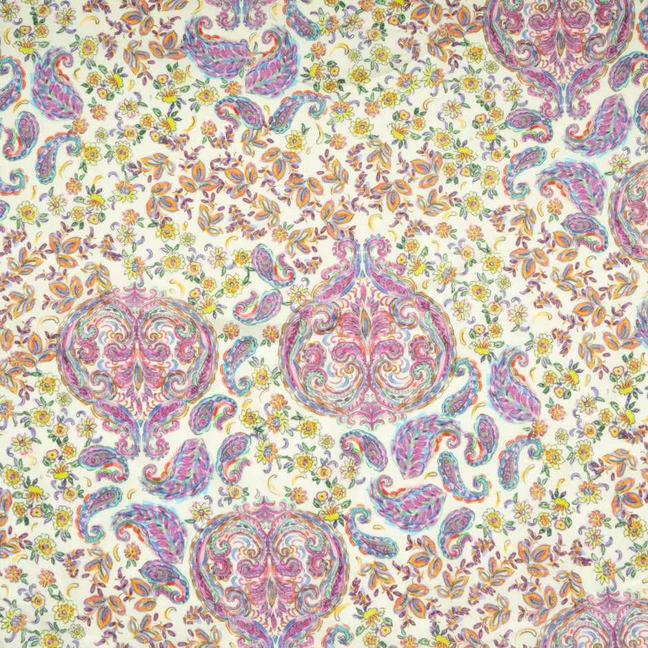 Yellow & Pink Floral & Paisley Printed Pure Linen