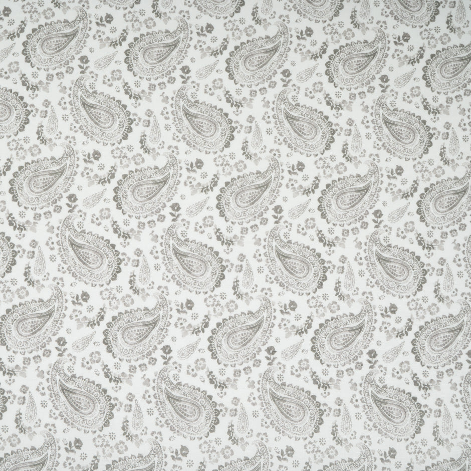 Taupe Paisley Printed Pure Linen