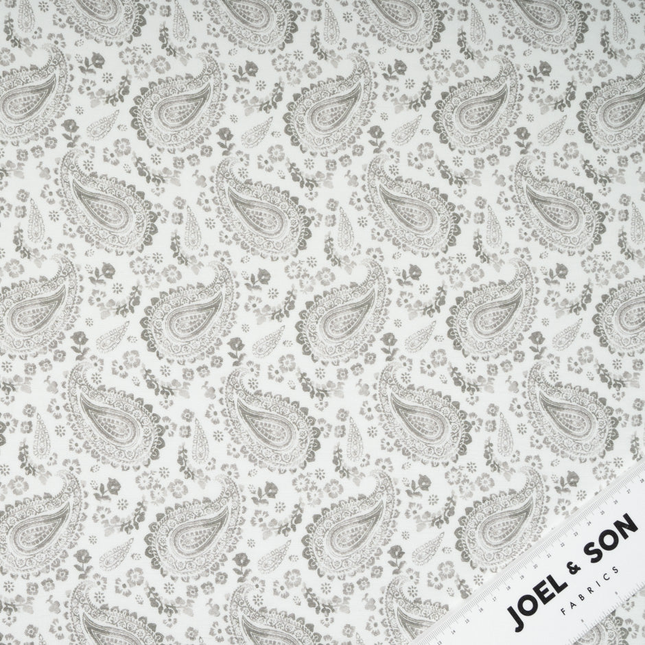 Taupe Paisley Printed Pure Linen