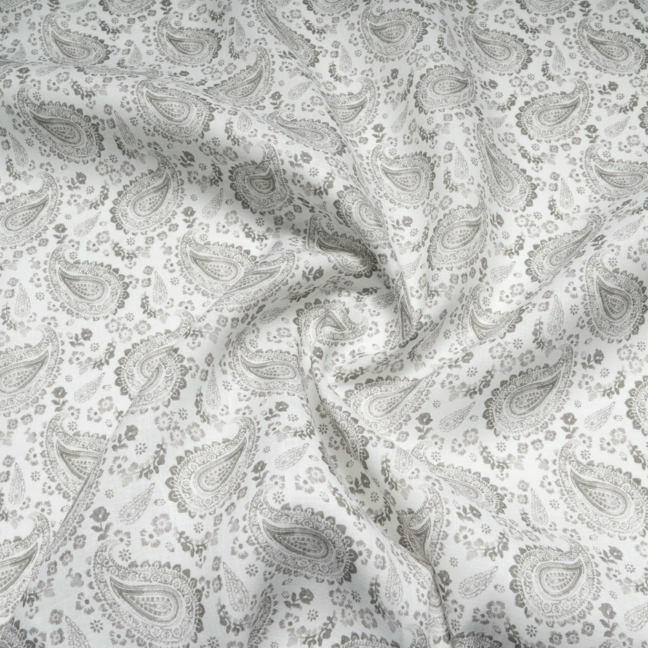 Taupe Paisley Printed Pure Linen