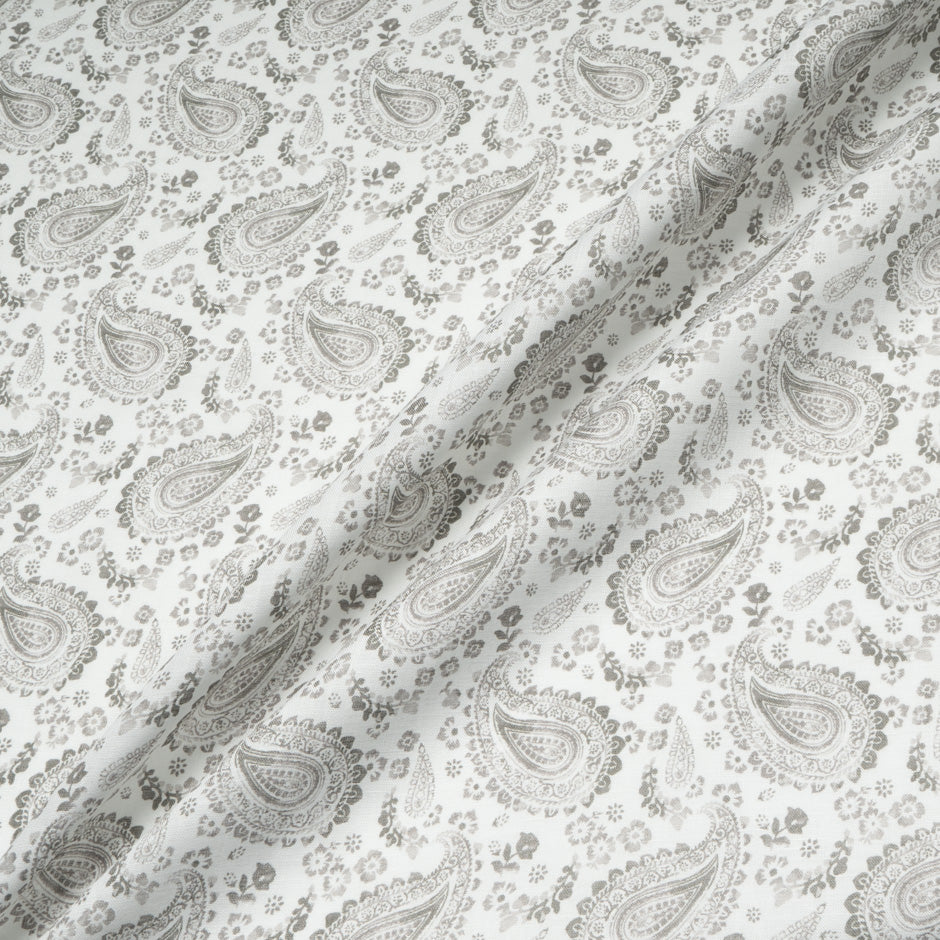 Taupe Paisley Printed Pure Linen