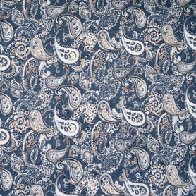 Beige Paisley Printed Ink Blue Pure Linen