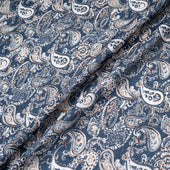 Beige Paisley Printed Ink Blue Pure Linen