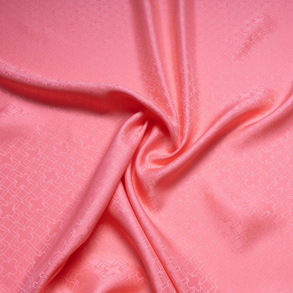 Salmon Pink Geo Jacquard Pure Silk