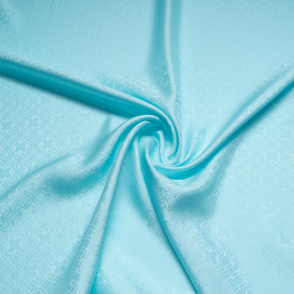 Turquoise Blue Geo Jacquard Pure Silk