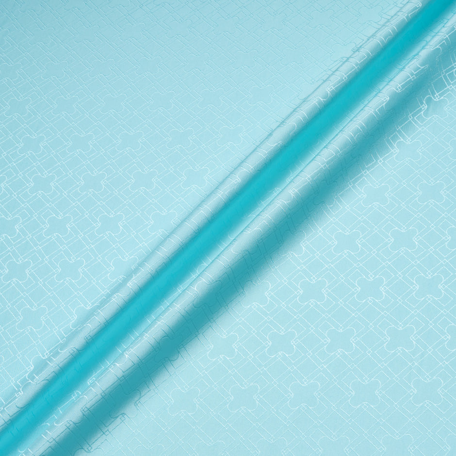 Turquoise Blue Geo Jacquard Pure Silk