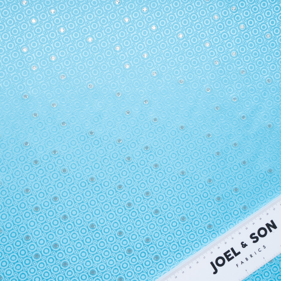 Metallic Jacquard Turquoise Geo Pure Silk