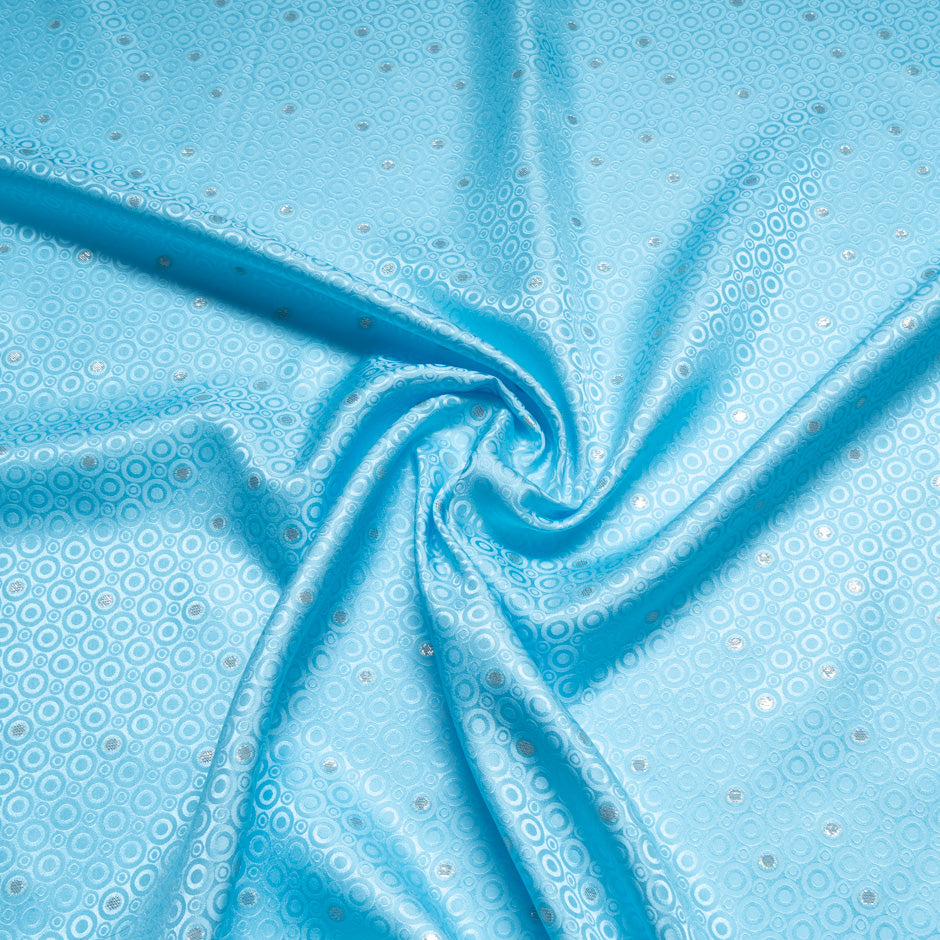 Metallic Jacquard Turquoise Geo Pure Silk