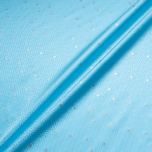Metallic Jacquard Turquoise Geo Pure Silk