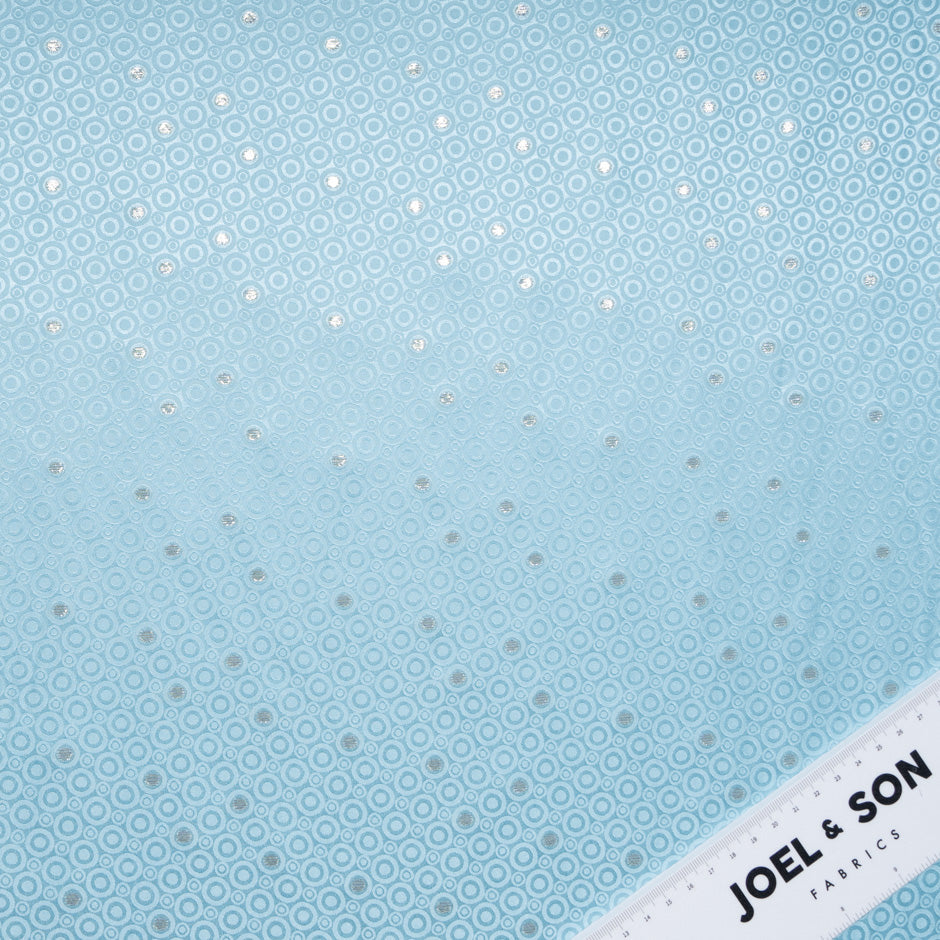 Metallic Jacquard Baby Blue Geo Pure Silk