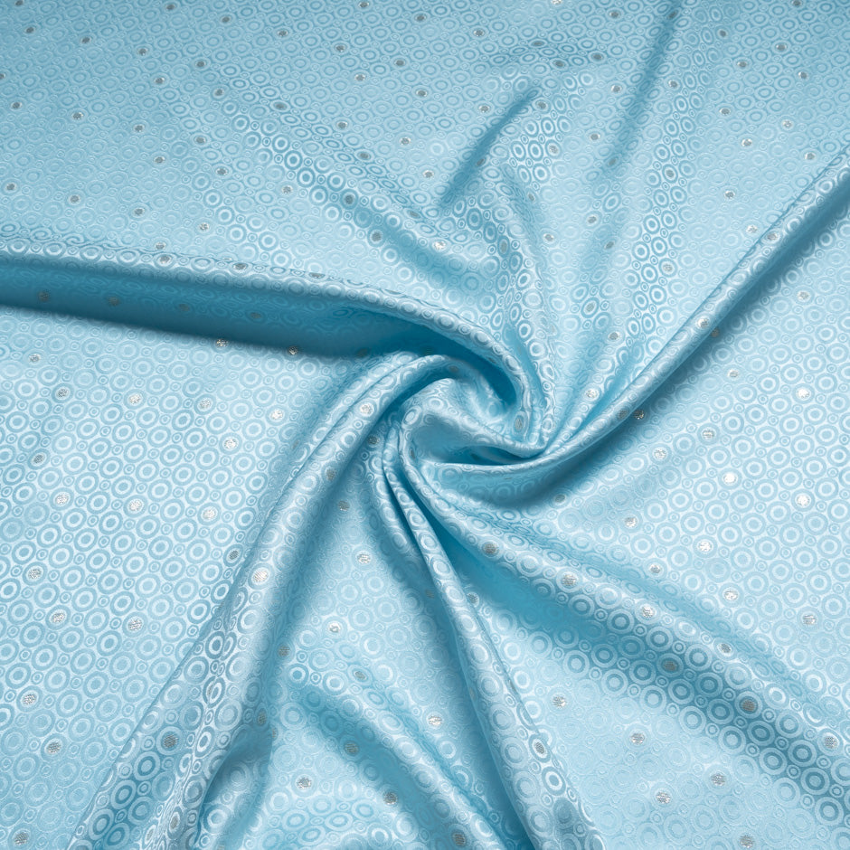 Metallic Jacquard Baby Blue Geo Pure Silk