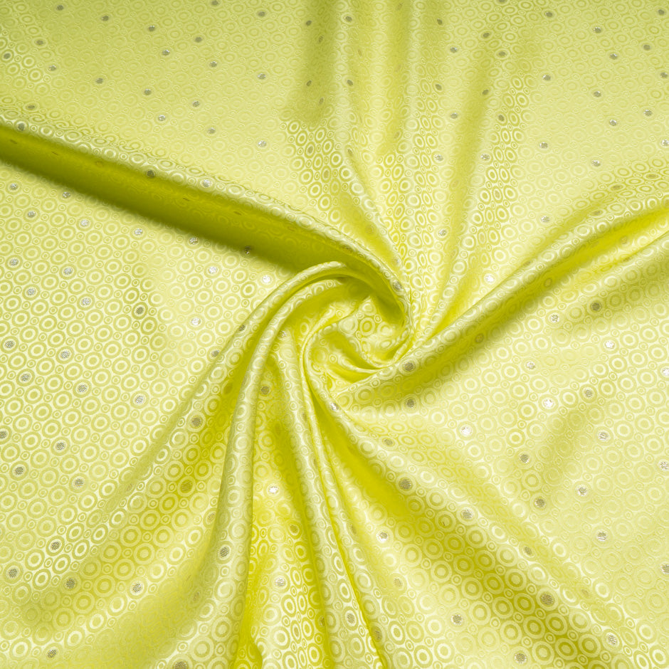 Metallic Jacquard Lime Green Geo Pure Silk