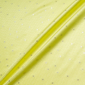 Metallic Jacquard Lime Green Geo Pure Silk