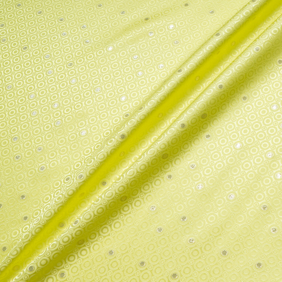 Metallic Jacquard Lime Green Geo Pure Silk