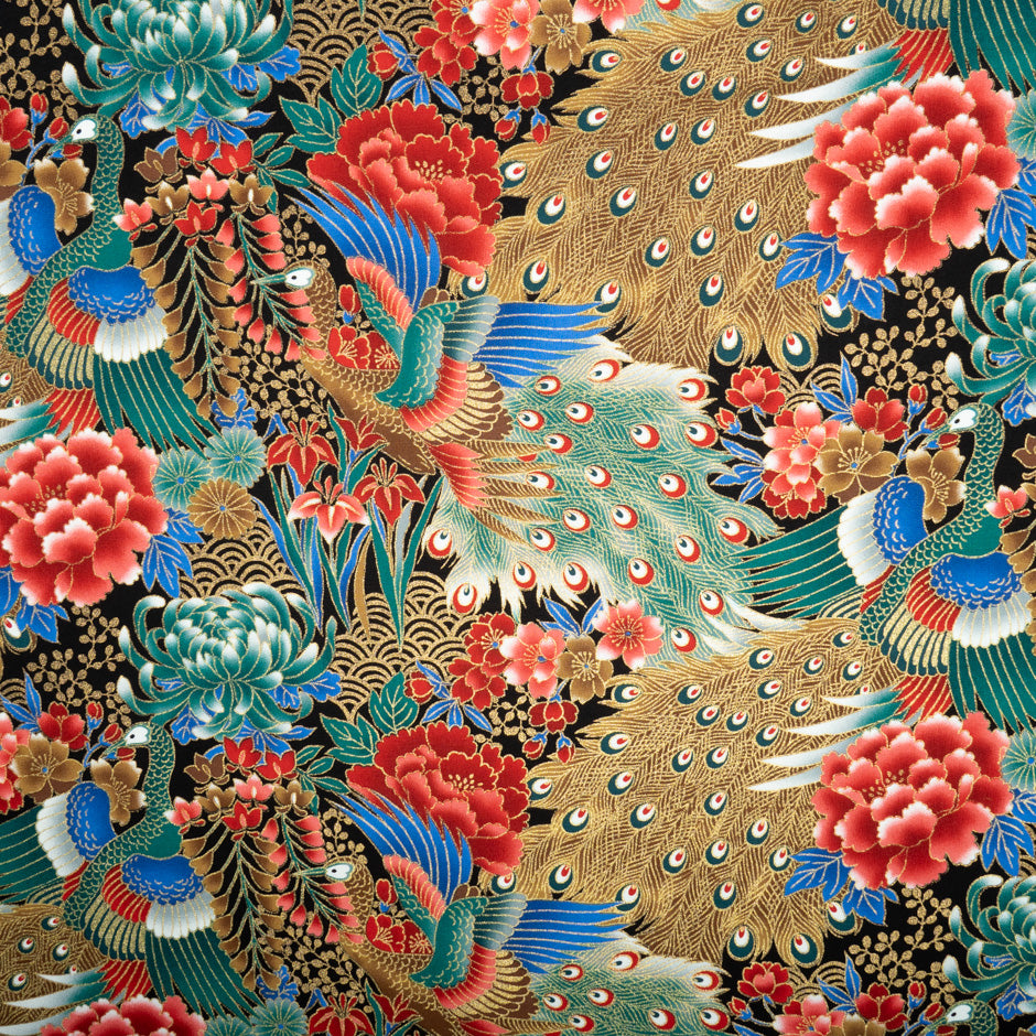 Peacock Printed Metallic Cotton