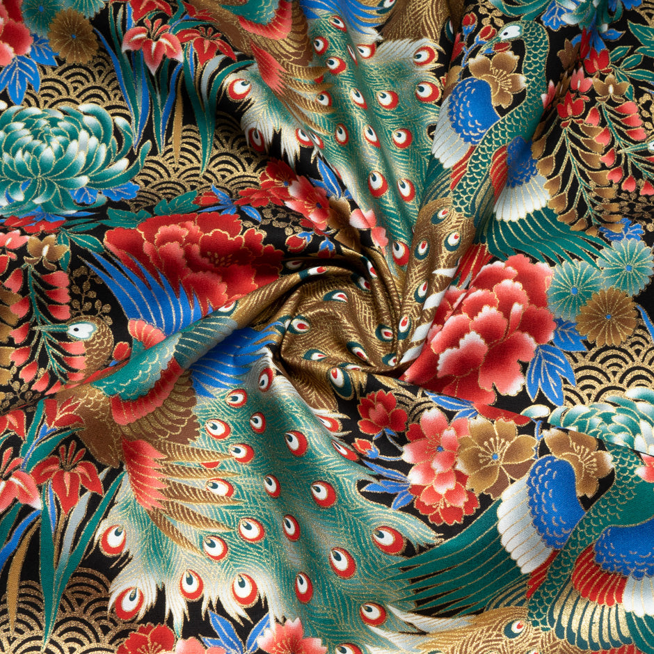 Peacock Printed Metallic Cotton