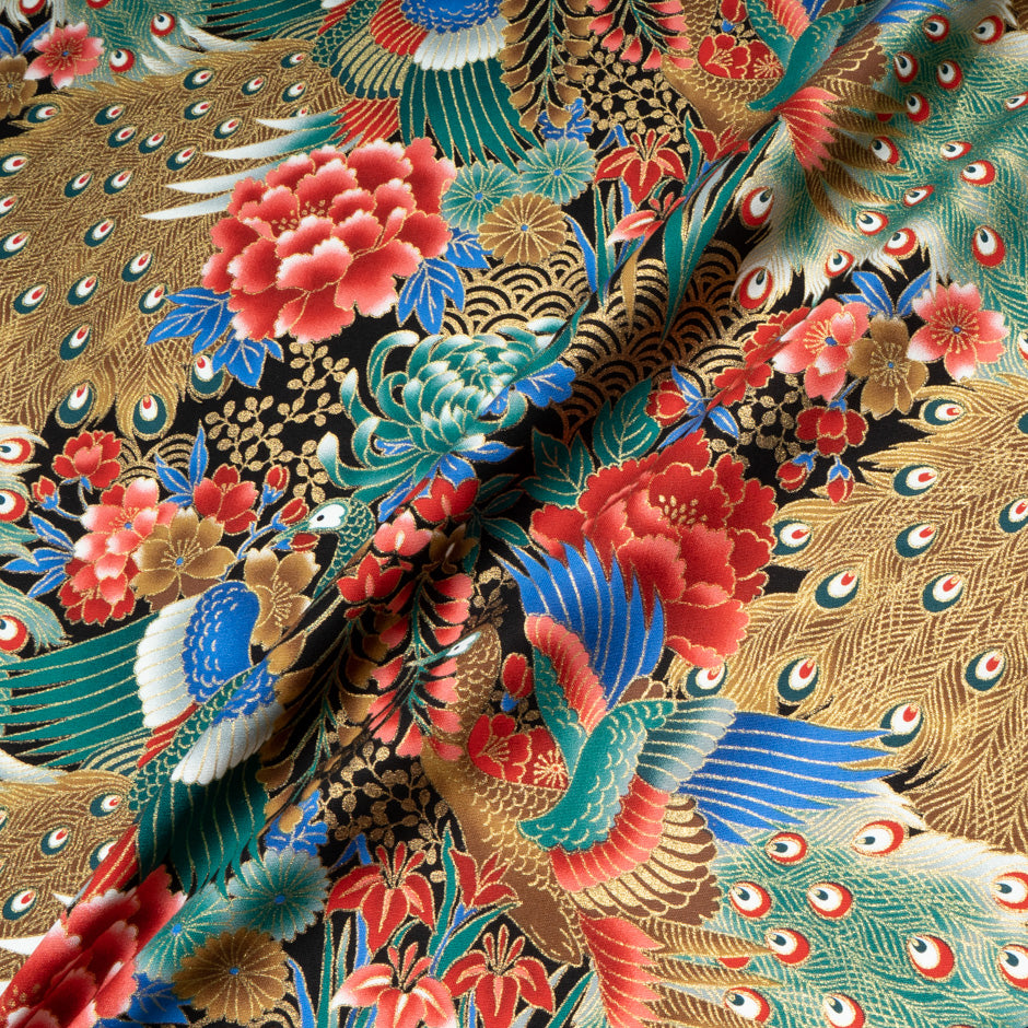 Peacock Printed Metallic Cotton