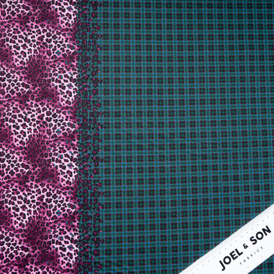Purple Animal & Check Double Printed Superfine Cotton