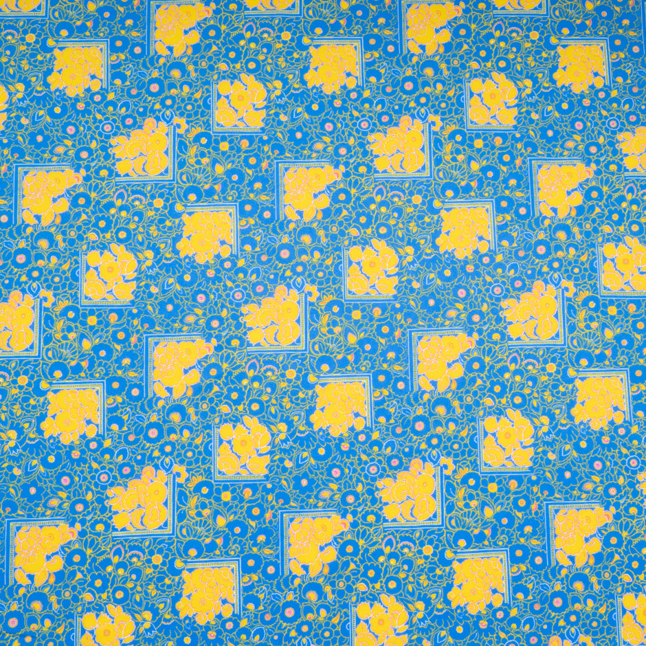 Yellow Floral Printed Blue Dani Maki Pure Cotton