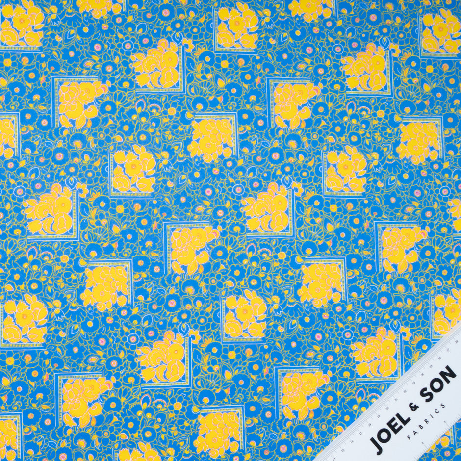 Yellow Floral Printed Blue Dani Maki Pure Cotton