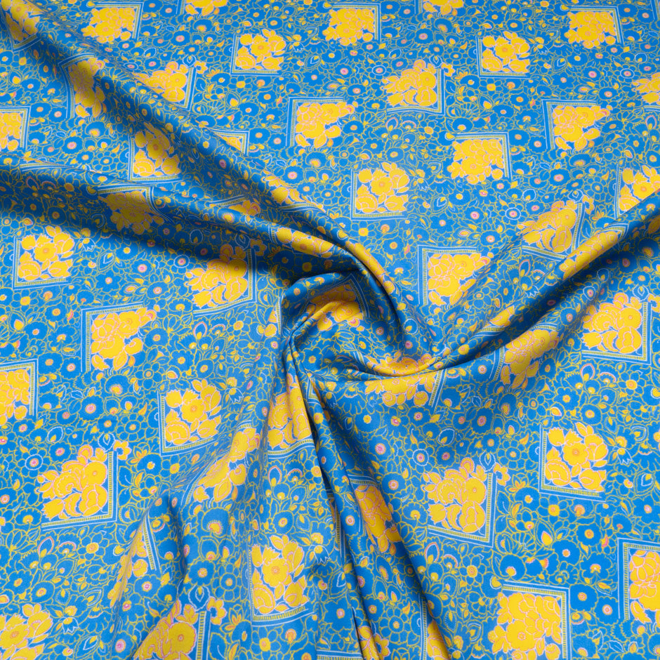 Yellow Floral Printed Blue Dani Maki Pure Cotton