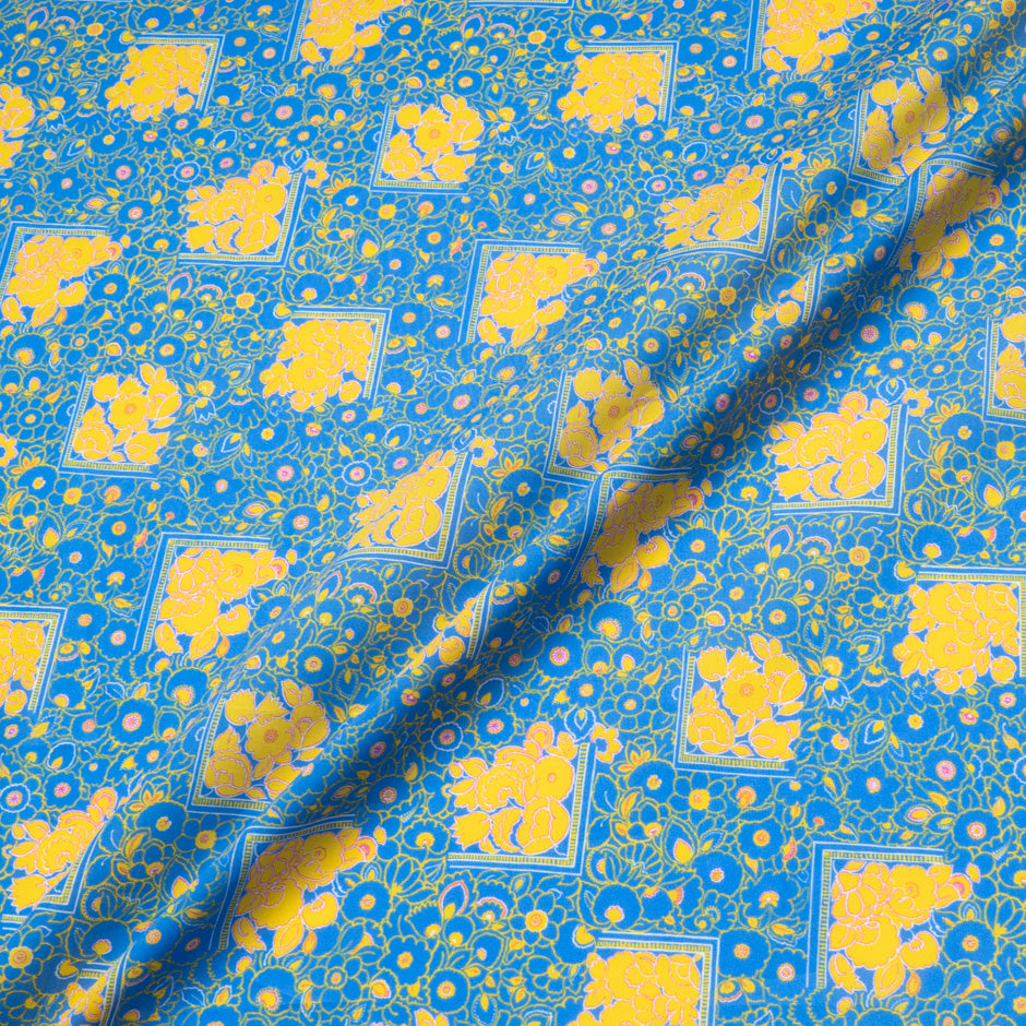 Yellow Floral Printed Blue Dani Maki Pure Cotton