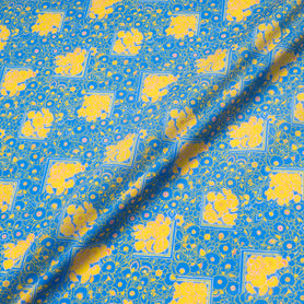 Yellow Floral Printed Blue Dani Maki Pure Cotton