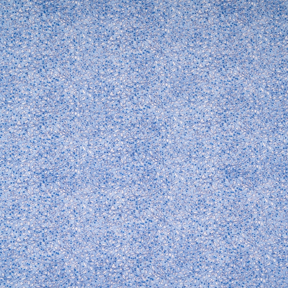 Delicate Floral Printed Blue Cotton