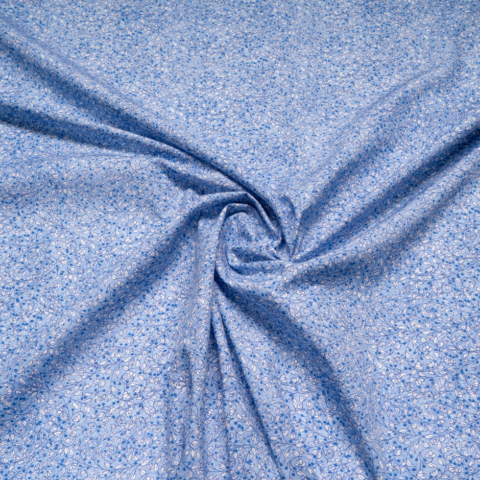 Delicate Floral Printed Blue Cotton