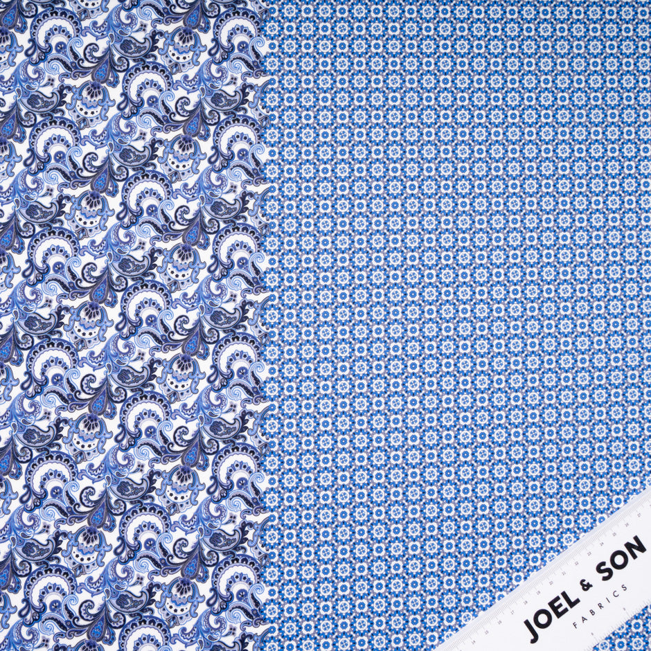 Blue Geo Double Printed Superfine Cotton