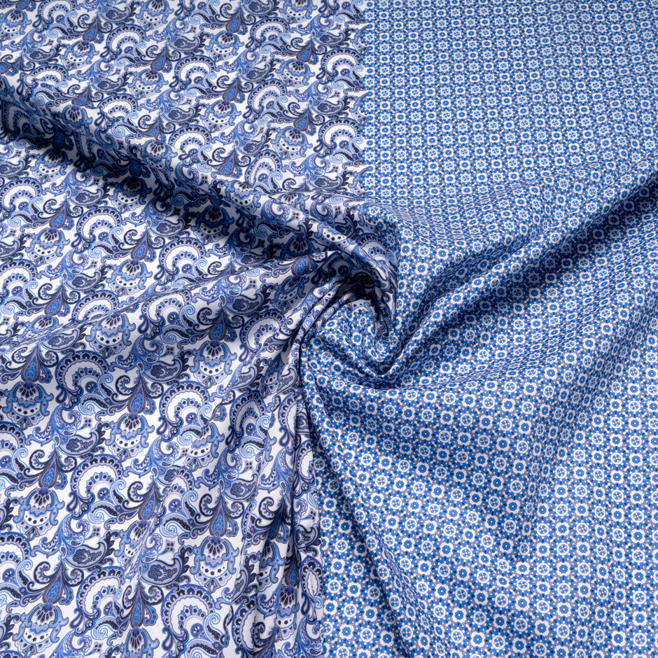 Blue Geo Double Printed Superfine Cotton