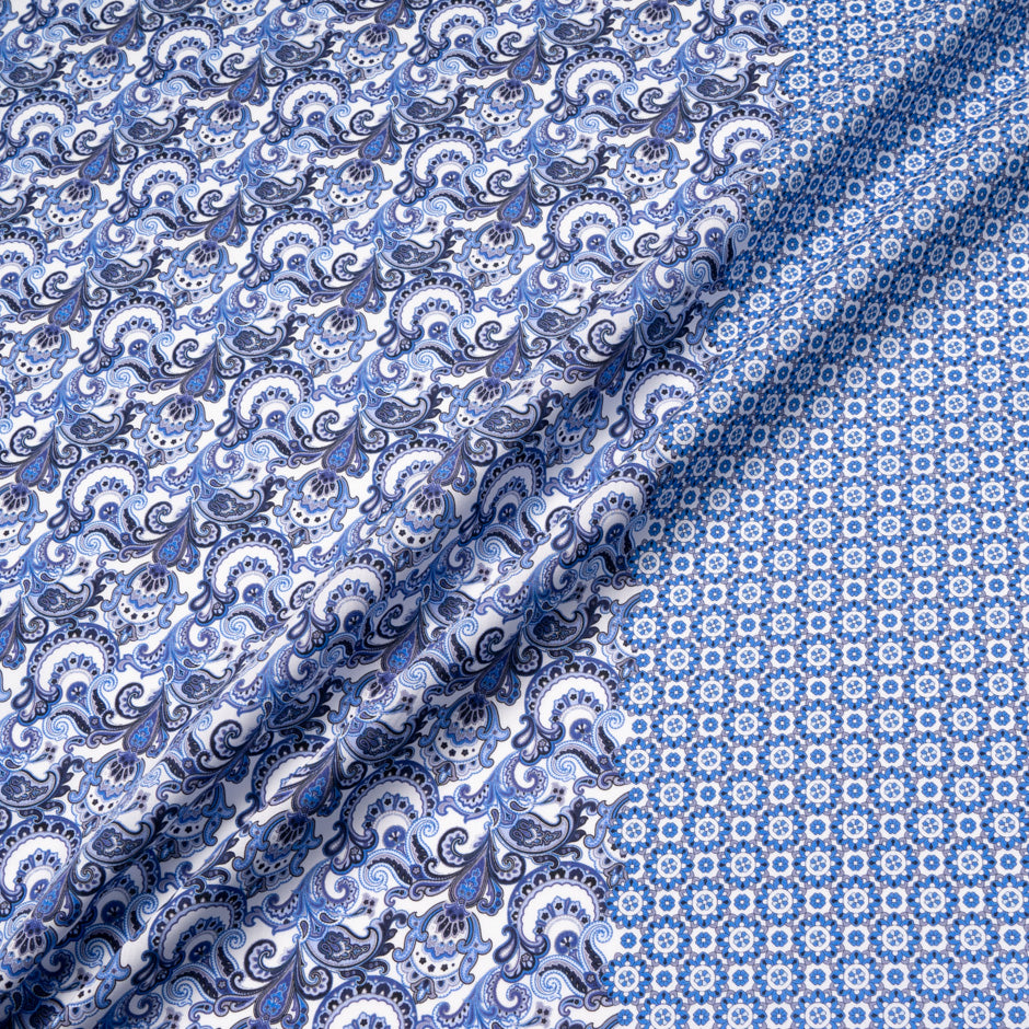 Blue Geo Double Printed Superfine Cotton