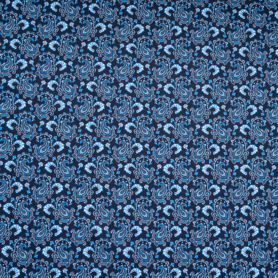 Dark Blue Paisley & Geo Double Printed Cotton