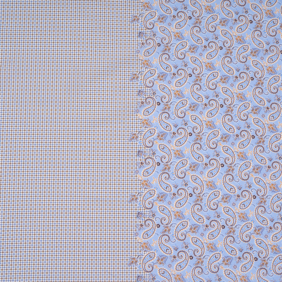 Beige & Blue Paisley & Geo Double Printed Cotton