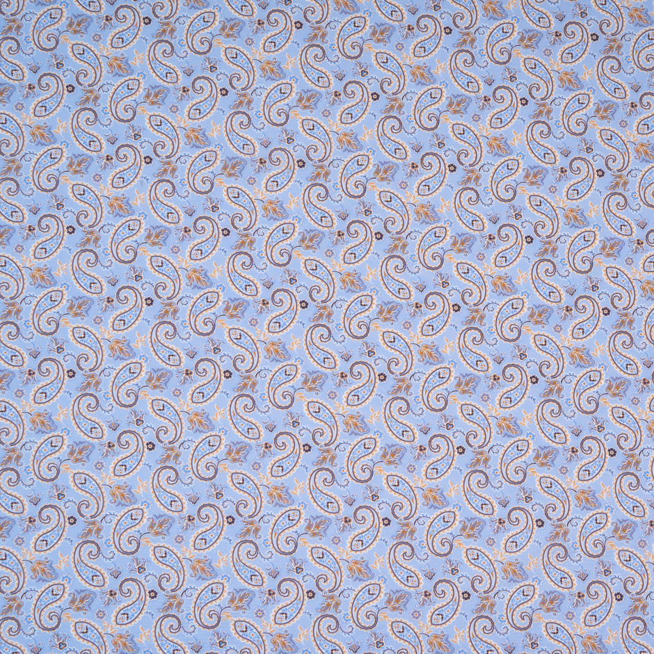 Beige & Blue Paisley & Geo Double Printed Cotton