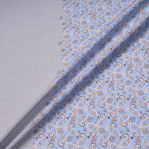 Beige & Blue Paisley & Geo Double Printed Cotton