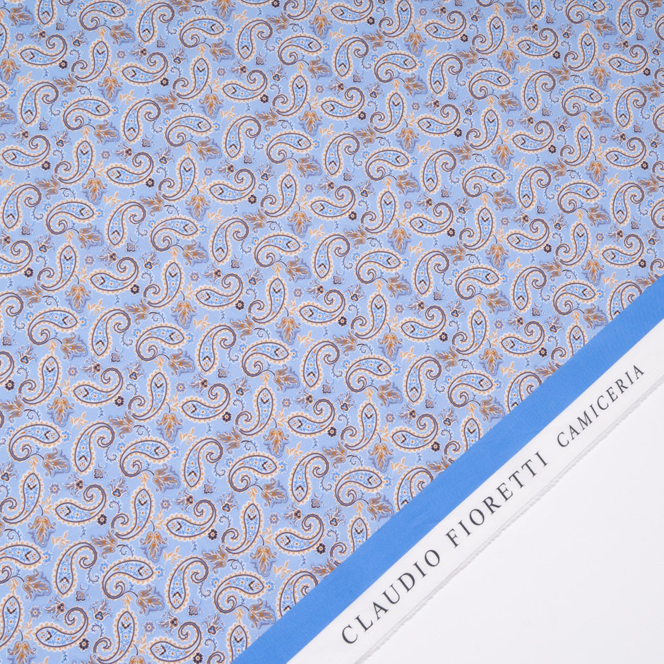 Beige & Blue Paisley & Geo Double Printed Cotton