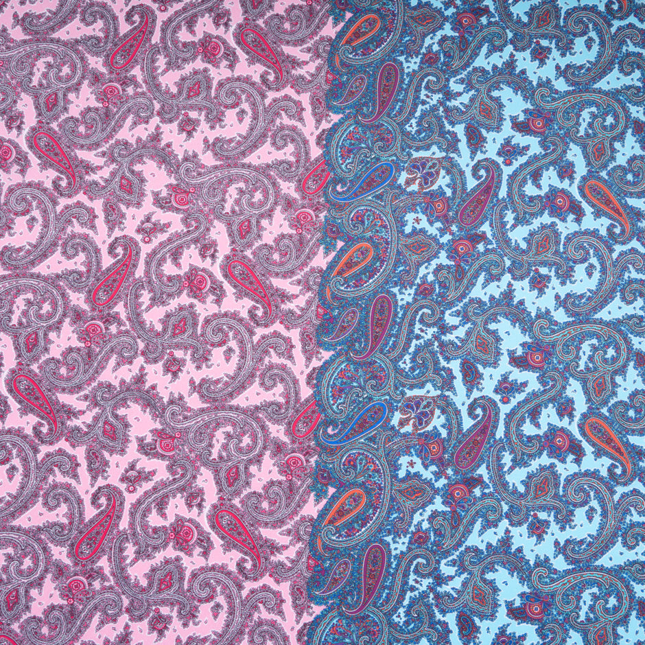 Pink & Blue Paisley Double Printed Cotton