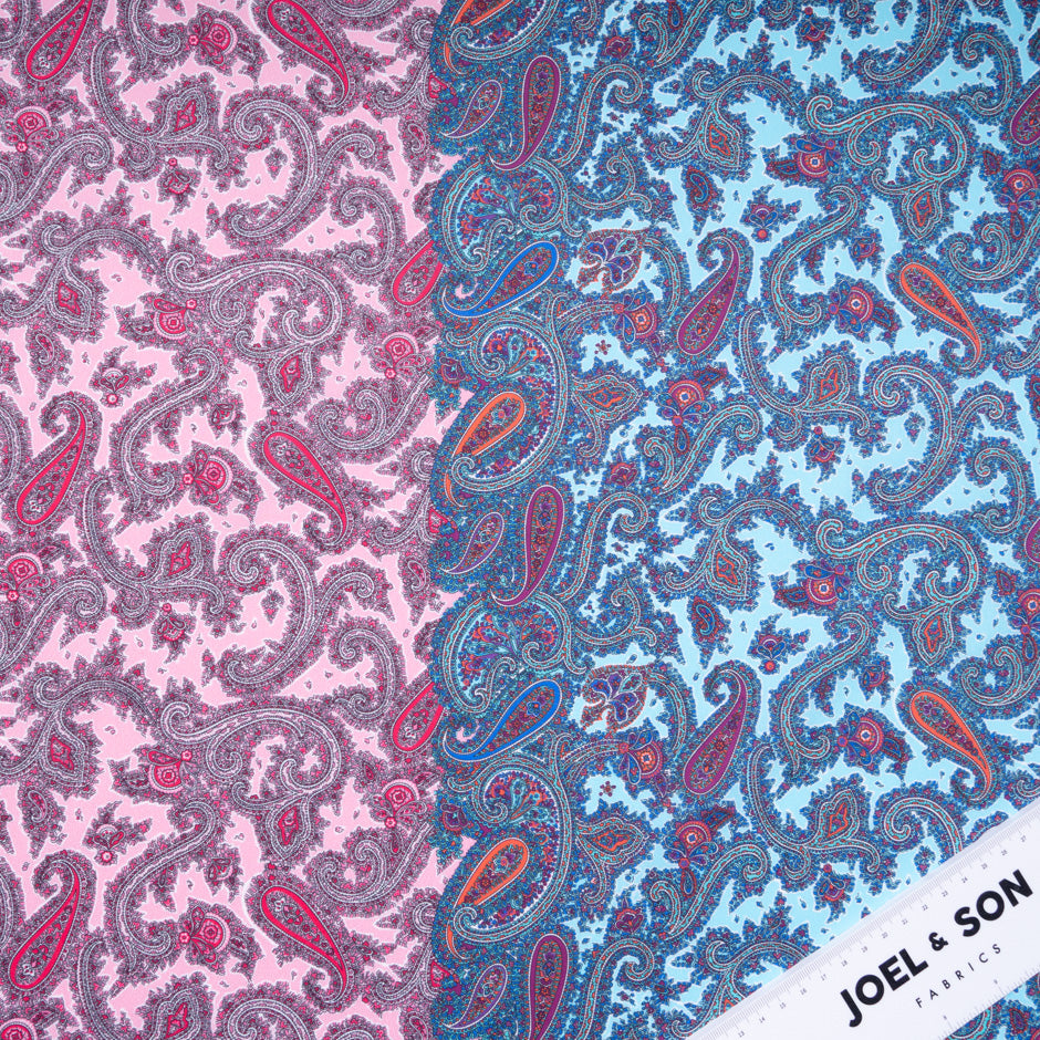 Pink & Blue Paisley Double Printed Cotton