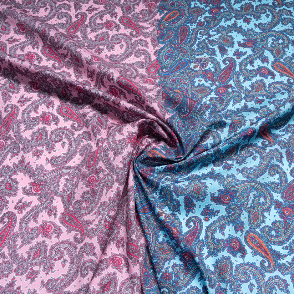 Pink & Blue Paisley Double Printed Cotton