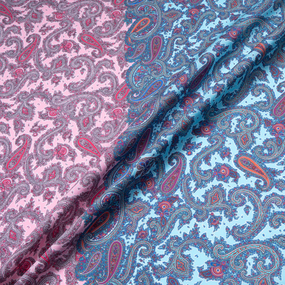 Pink & Blue Paisley Double Printed Cotton