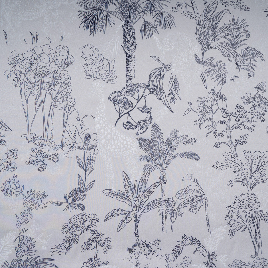 Jungle Themed Vision Printed Grey Pure Silk Twill