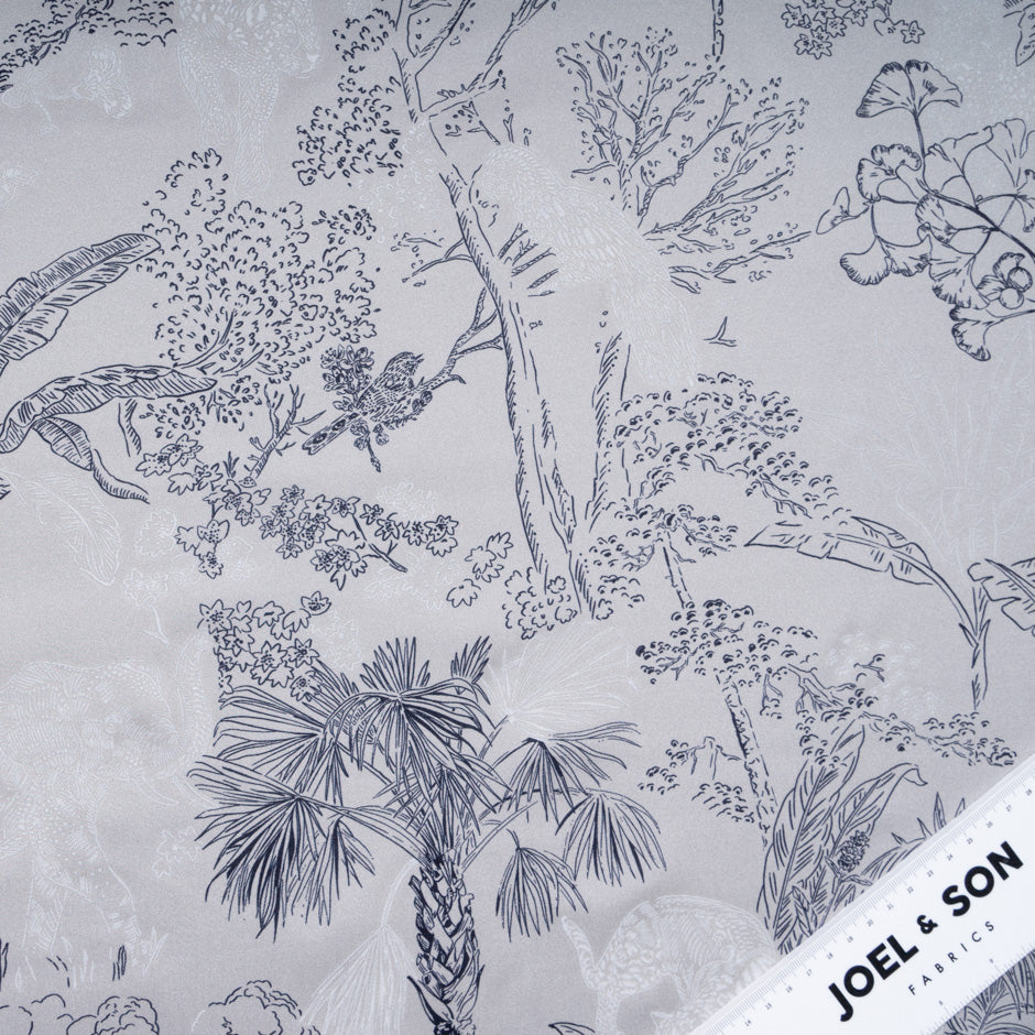Jungle Themed Vision Printed Grey Pure Silk Twill