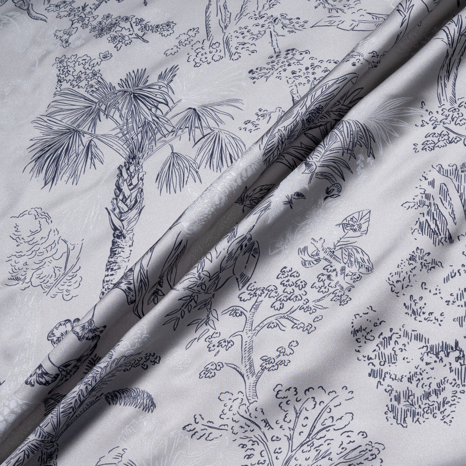 Jungle Themed Vision Printed Grey Pure Silk Twill