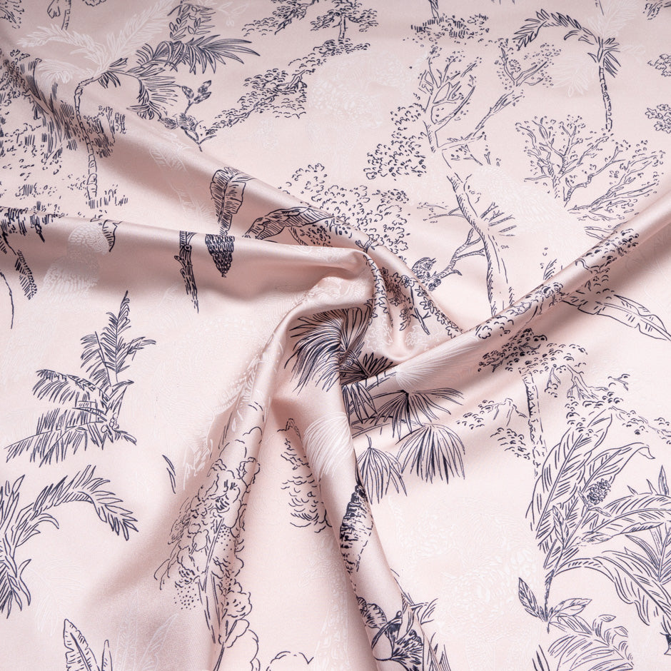 Jungle Vision Printed Pink Pure Silk Twill