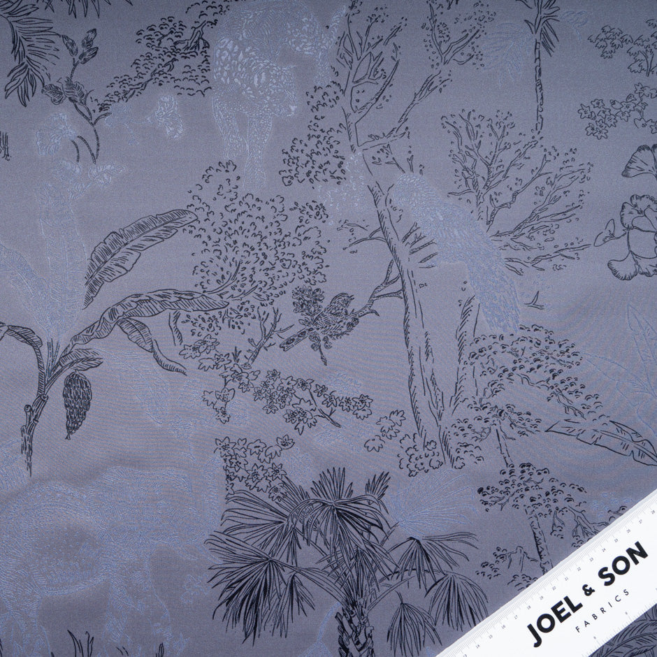 Jungle Themed Vision Printed Slate Pure Silk Twill