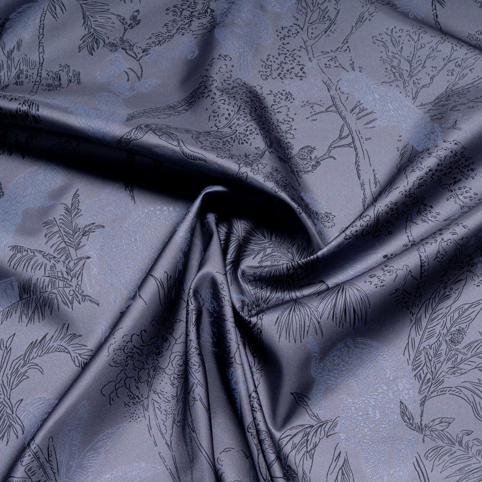Jungle Themed Vision Printed Slate Pure Silk Twill