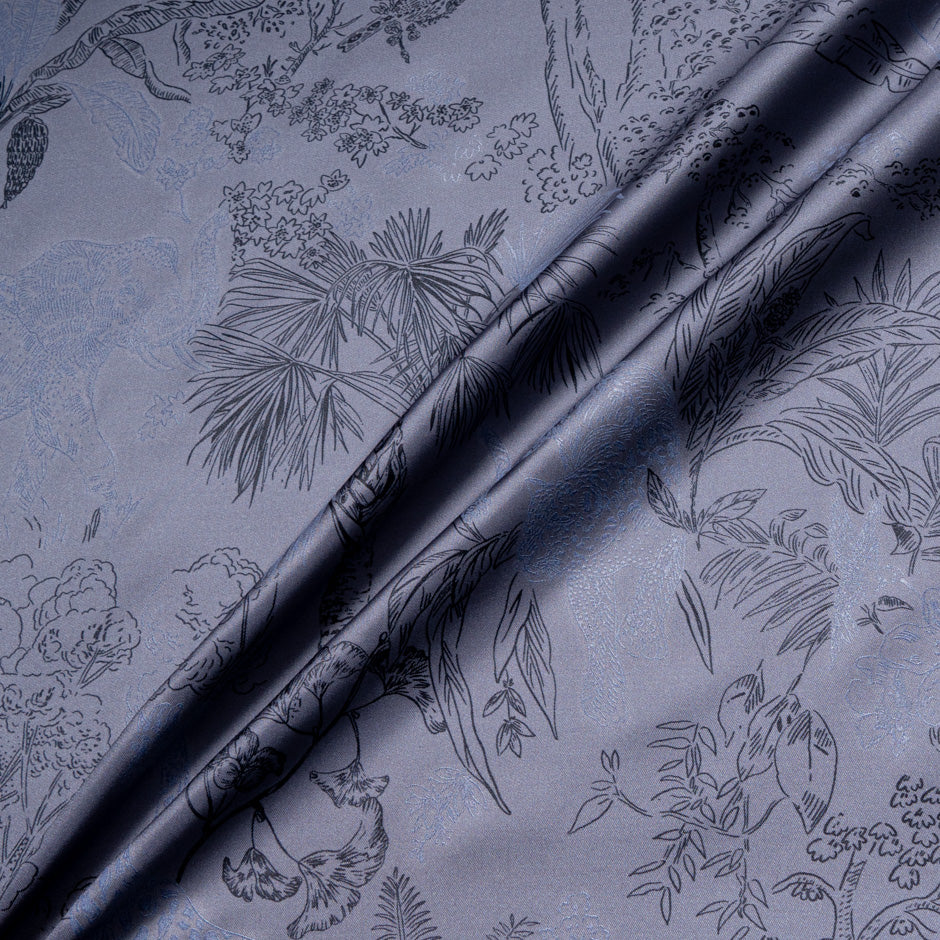 Jungle Themed Vision Printed Slate Pure Silk Twill