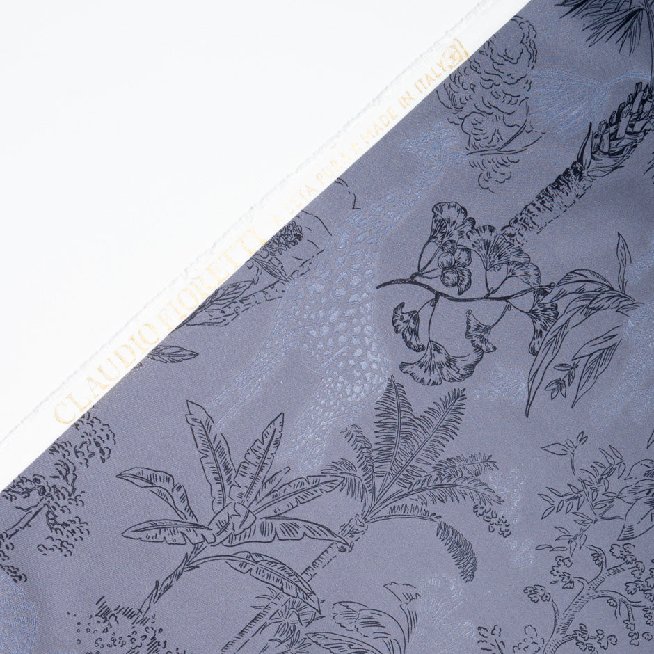 Jungle Themed Vision Printed Slate Pure Silk Twill
